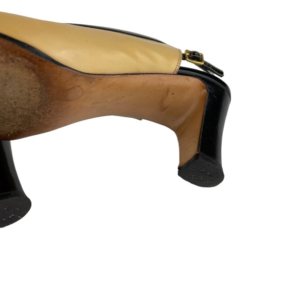 Vintage Salvatore Ferragamo Sling-back Black Tan Career Heels 8B Made In Italy - Picture 13 of 15